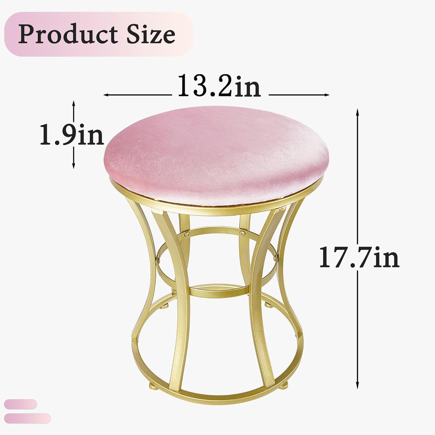 Velvet Round Vanity Stool Chair,Pink Velvet Footrest Ottoman Foot Stool Seat with Golden Metal Legs,Makeup Chair for Bathroom Vanity,Bedroom,Living Room