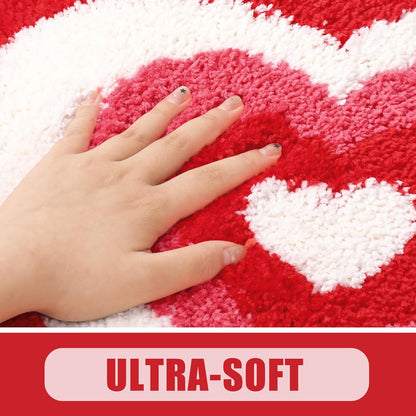 JarThenaAMCS 2 Pcs Valentine Heart Bath Mat Pink Red Heart Shaped Bathroom Rug Non Slip Absorbent Tufted Shower Rug Front Door Mat for Home Room Entrance, 19.6 x 23.6 Inch