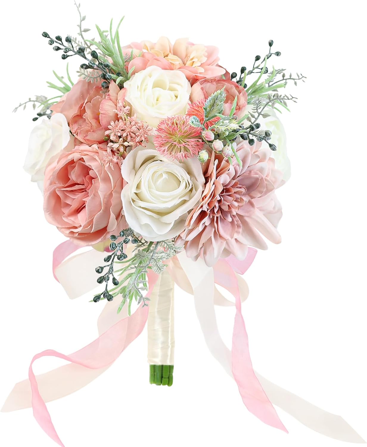 Wedding Bouquets for Bride Bridesmaid 8.5 Inch Dusty Pink Artificial Roses Flowers Bridal Bouquets for Bride Wedding Marriage Proposal Party Church Decoration