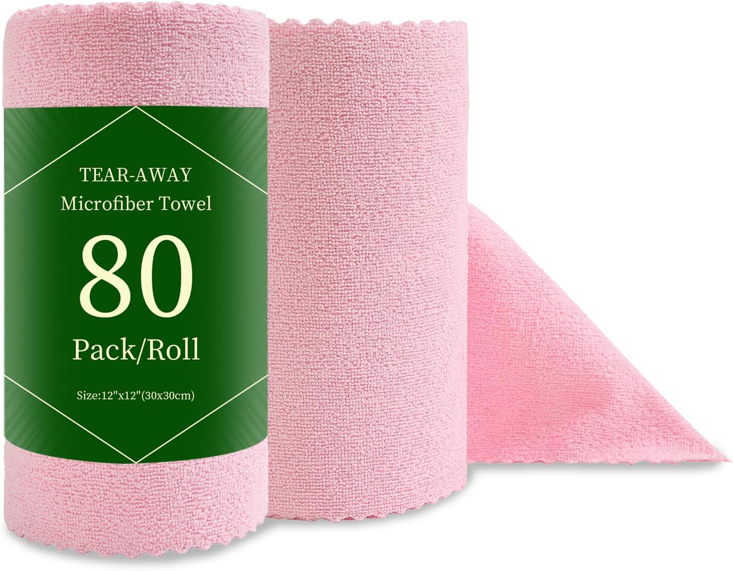 Jessy Home 80 Pack Reusable Paper Towels Pink Microfiber Cleaning Cloth Roll 12"x12" Microfiber Towels, Tear Away Cloth for Cars,Wash Cloths,Lint Free Rags for House,Kitchen,Window,Cleaning Supplies