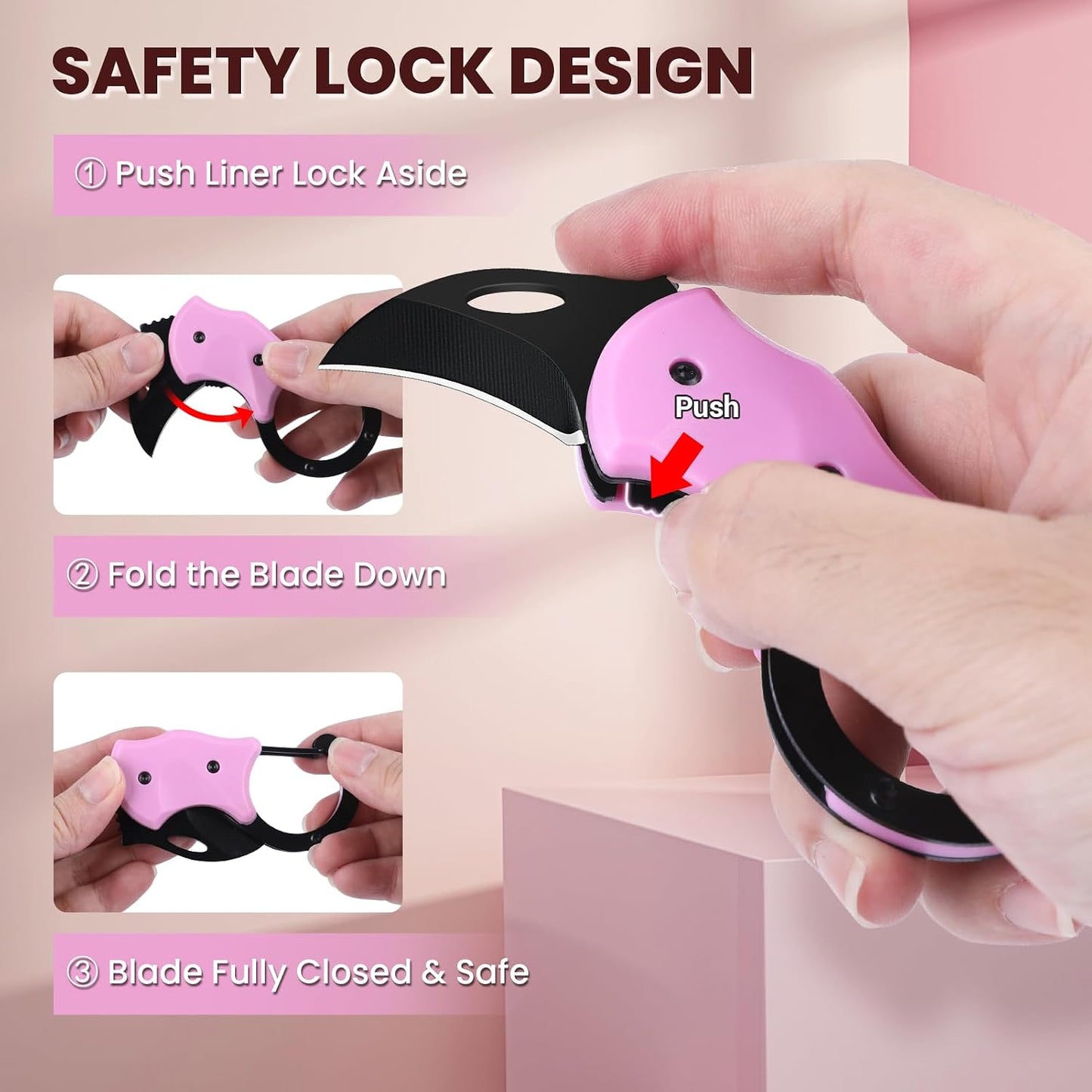 coldown 3 Pack Pink Pocket Knife Gifts for Women Men Adults, Cute Folding Knives Gadgets with 1.34in Stainless Steel Blade, Box Cutter, Gift Idea for Mom Wife Girlfriend