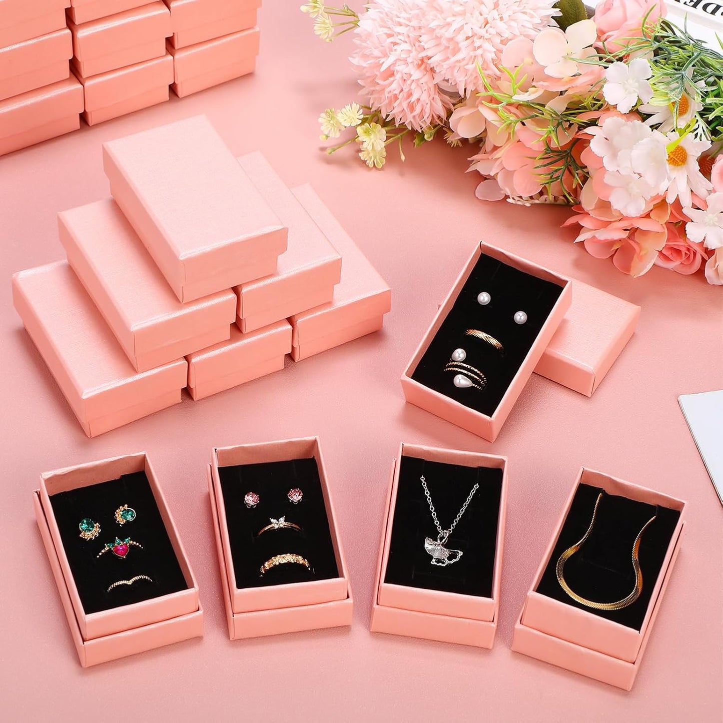 Batiyeer 36 Pcs Cardboard Jewelry Gift Boxes Jewelry Boxes Packaging Small Earring Gift Box with Lids for Necklace Ring (Pink,3.2 x 2 x 1.2 Inch)