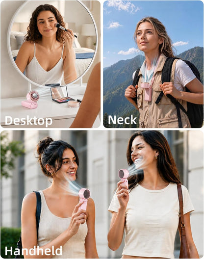 SWEETFULL Mini Portable Fan with Ice Cooling, Lightweight Handheld Pocket Turbo Fan Rechargeable, 3 Speed, Foldable Personal Hand Fan for Travel, Beach Vacation, Women Girls (Pink)