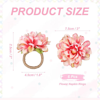 uxcell 4Pcs Flower Napkin Rings, Handmade Chrysanthemum Napkin Ring Holders Buckles Table Decorations for Christmas Thanksgiving Valentine Decor Wedding Parties, Banquet, Home, Pink