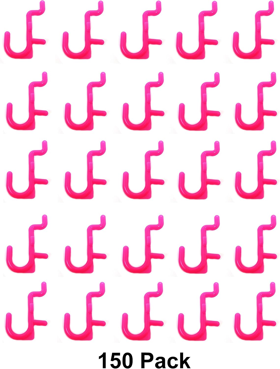 JSP Manufacturing Pegboard Hooks Non-Locking Plastic J Style Hook | Garage Tool Storage Craft Hooks Pegboard Accessories (150, Pink)