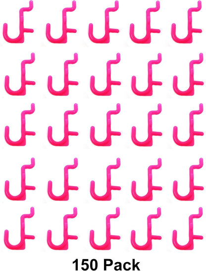 JSP Manufacturing Pegboard Hooks Non-Locking Plastic J Style Hook | Garage Tool Storage Craft Hooks Pegboard Accessories (150, Pink)