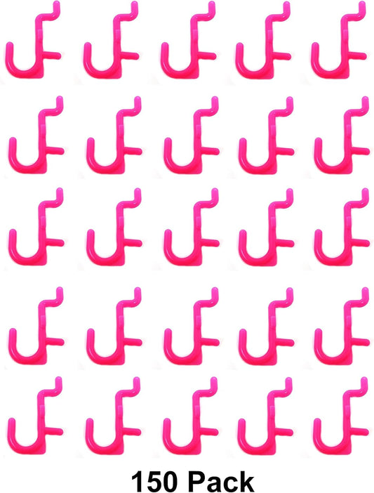 JSP Manufacturing Pegboard Hooks Non-Locking Plastic J Style Hook | Garage Tool Storage Craft Hooks Pegboard Accessories (150, Pink)
