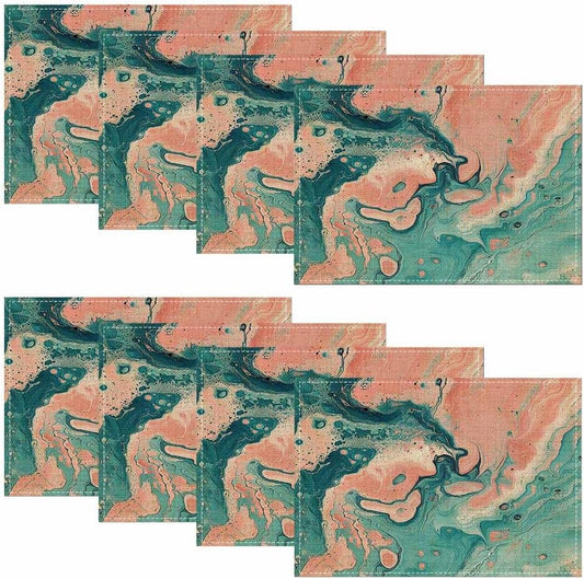 EMMTEEY Marble Placemats Teal Pink Dining Table Placemats Set of 8, 18X12 Inch Burlap Washable Single-Sided Disposable Kitchen Table Mats for Party BBQ Holiday Dinner Décor