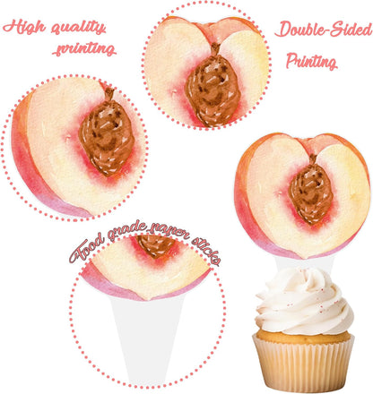 Peach Cupcake Toppers Birthday Party Decorations 48PCS Peach Cupcake Picks Sweet Peaches Fruits Cake Decor for One Sweet Summer Baby Shower Supplies