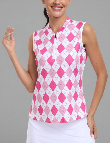 MoFiz Women's Sleeveless Golf Polo Shirt Tennis Tank Tops 1/4 Zip Collarless Quick Dry Lightweight for Athletic Pickleball
