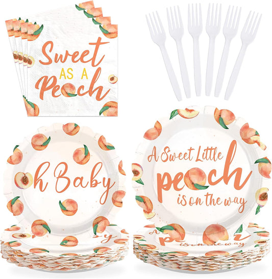 96Pcs Sweet As A Peach Baby Shower Party Decorations Peachy Baby Shower Plates and Napkins Sets A Sweet Little Peach Is on The Way Decoration for Girls Fruit Peachy Birthday Party Supplies Serves 24