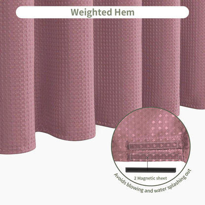 Inhousolu Fabric Shower Curtain, Waffle Weave 230 GSM Polyester, Weighted Hem, Metal Hooks Included, Water Repellent Washable, 72 x 72 Inch, Pink