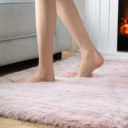 Ashler Faux Fox Fur Rug, Pink White Fluffy Rugs, 3x5 FT Rectangle Rug, Ultra Soft Shaggy Area Rugs for Bedroom, Fuzzy Carpets for Living Room, Sofa