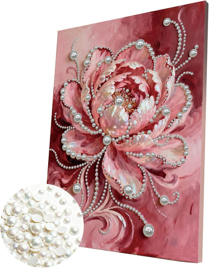FRANDEK Pink Flowers DIY Pearl Art Painting, Sparkling Diamond Art Craft with Included Frame, 30x40cm Modern Home Decor for Wall, Thoughtful Gift for Adults Birthday Housewarming