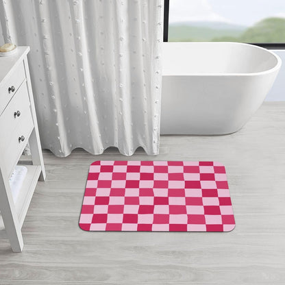 Bath Mat Pink Checkerboard Pattern Absorbent Non Slip Doormat 19.7x31.5 in Washable Diatomaceous Shower Mat Floor Mats for Bathroom Kitchen Entryway