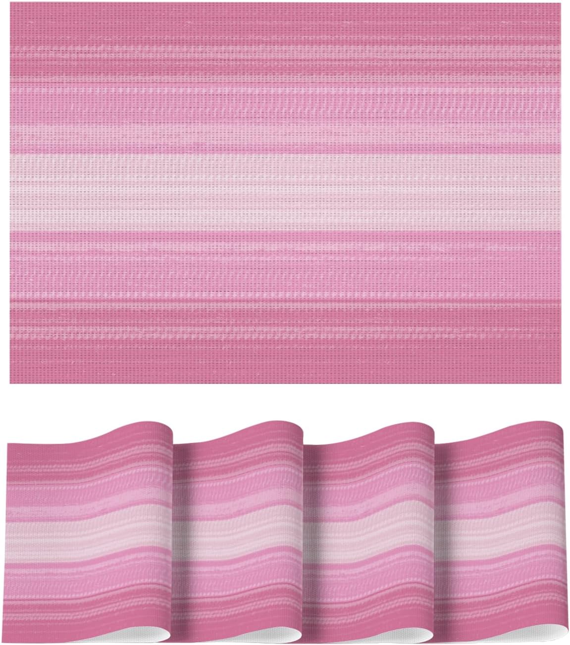 Artoid Mode Pink Gradient Stripes Placemats Set of 4, Washable Heat Resistant Non-Slip Woven Plastic Spring PVC Place Mats for Farmhouse Party Kitchen Dining Decor