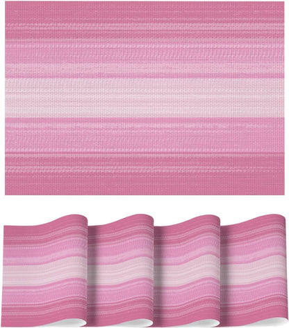Artoid Mode Pink Gradient Stripes Placemats Set of 4, Washable Heat Resistant Non-Slip Woven Plastic Spring PVC Place Mats for Farmhouse Party Kitchen Dining Decor