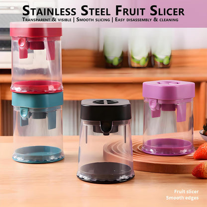 Grape Cutter for Toddlers Baby-Led Weaning — One Press Fruit Slicer Cup, 304 Stainless Steel Blades, Quarters Grapes Strawberries Cherry Tomatoes into 4 Pieces, Easy to Clean (Pink)