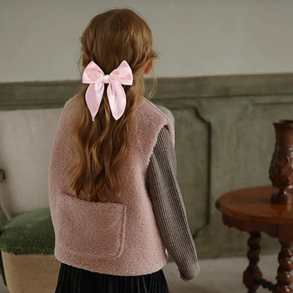 Velvet Hair Accessories 6pc 5"& 3.5"&4" Handmade Light Pink Knot Bows Ponytail Alligator Clip for Teen Toddler Girls Women Birthday Tutu Valentines Party Dress Decor Accessory Gift