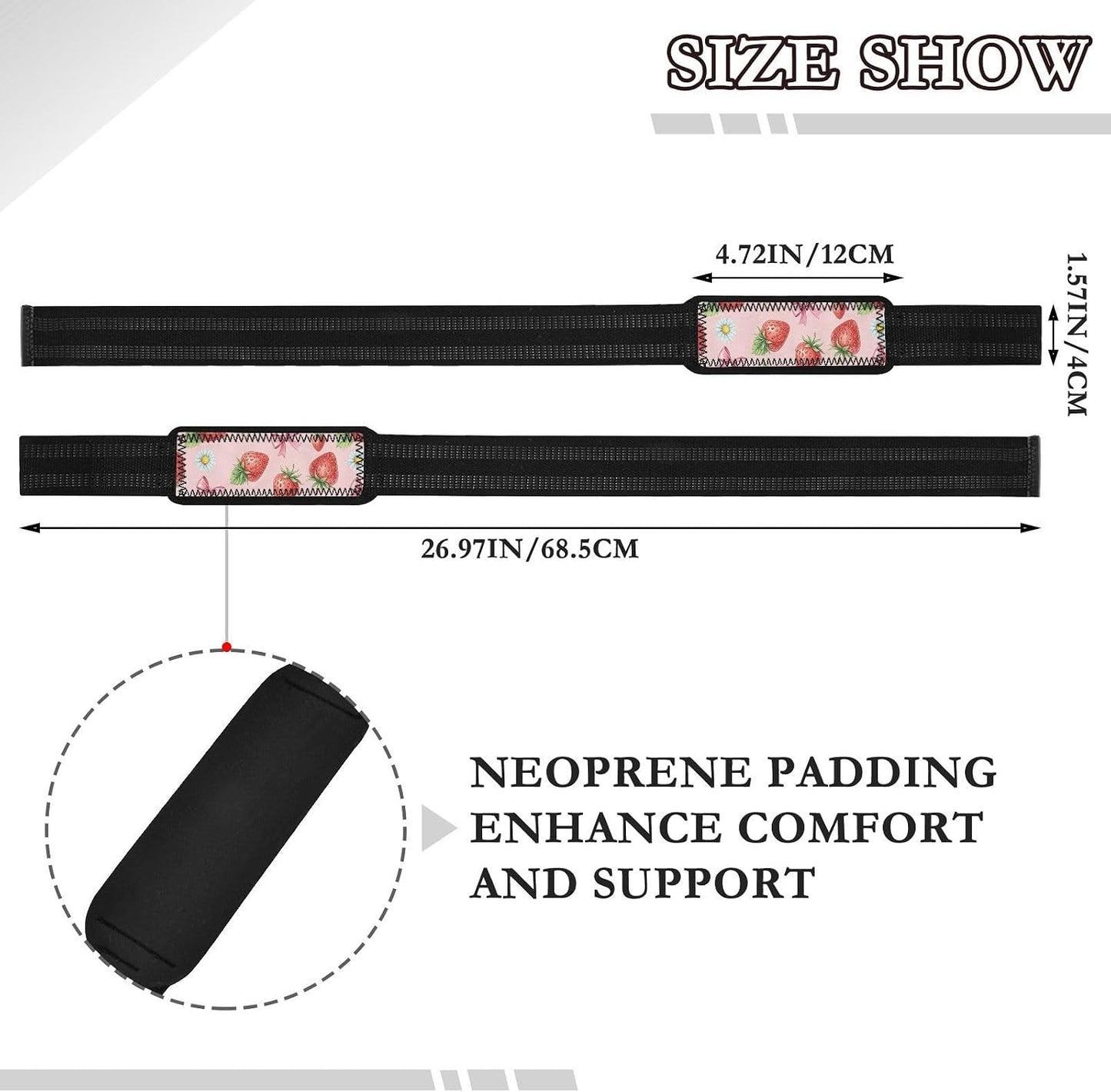 Strawberries Flowers Bow Pink Print Lifting Wrist Straps for Weightlifting Powerlifting Anti Slip Deadlift Straps with Neoprene Padding Hand Grip Wraps for Gym Workout Strength Training Bodybuilding