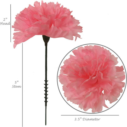 Larksilk 100 Pack Artificial Carnations - Bulk Silk Flowers for Weddings, Mother's Day, Graduations, Easter & Memorial Day - 3.5" Heads, 5" Stems, Real Touch Petals, 18 Colors Available - Pink