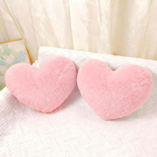 Fuxiqar 2 Pack Pink Heart Throw Pillows 18-inch Soft Fluffy Decorative Cute Pillows for Bed Couch Sofa Bedroom Decor Cozy Gift Idea(Pink)