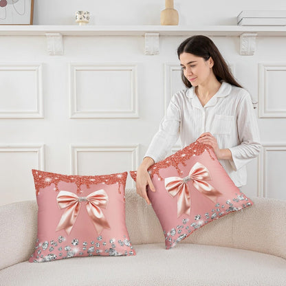 Grey Bowknot Throw Pillow Covers,Starry Sky Sequins Bow Sparkling Diamond Square Pillow Cases 16"*16"*2,Pink Bow Knot Decorative Pillowcases,Dreamy Princess Tie Cushion Covers Light Pink Room