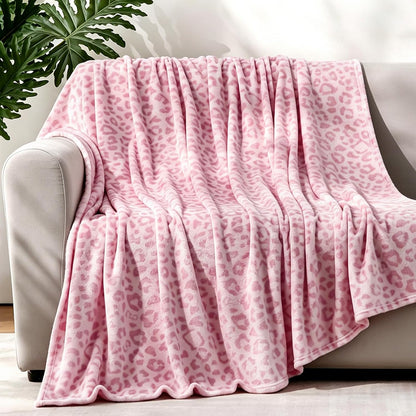 PU MEI Pink Leopard & Cheetah Print Fuzzy Flannel Blanket, Double Sided Ultra Cozy Super Soft Lightweight Animal Throw Blanket for Sofa, Couch, Bed, 60" x 80" inches