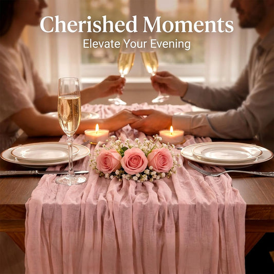 Pink Cheesecloth Table Runner - Soft Drapey Cheesecloth Table Runner Pink Runner Romantic Table Decor Elegant Table Runner Fabric for Valentine Dinner, Wedding, Bridal Shower, Party Tables 35.5x118
