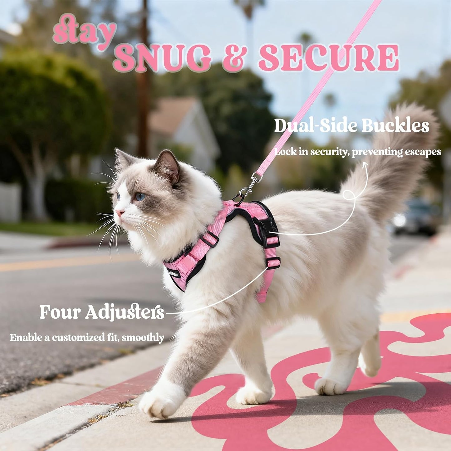 rabbitgoo Cat Harness and Leash Set, Escape Proof Vest, S, Pink | Soft Breathable Mesh, No-choke Adjustable Fit, Snap Buckles, Sturdy Clip, Reflective Strips, for Average Adult Cats Walks