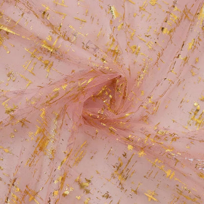 Horaldaily Pink Gold Gauze Tablecloth 60x84 Inch Rectangular, Golden Glitter Metallic Foil Thin Mesh Table Cover, Sheer Tulle Cheesecloth for Wedding Baby Shower Party