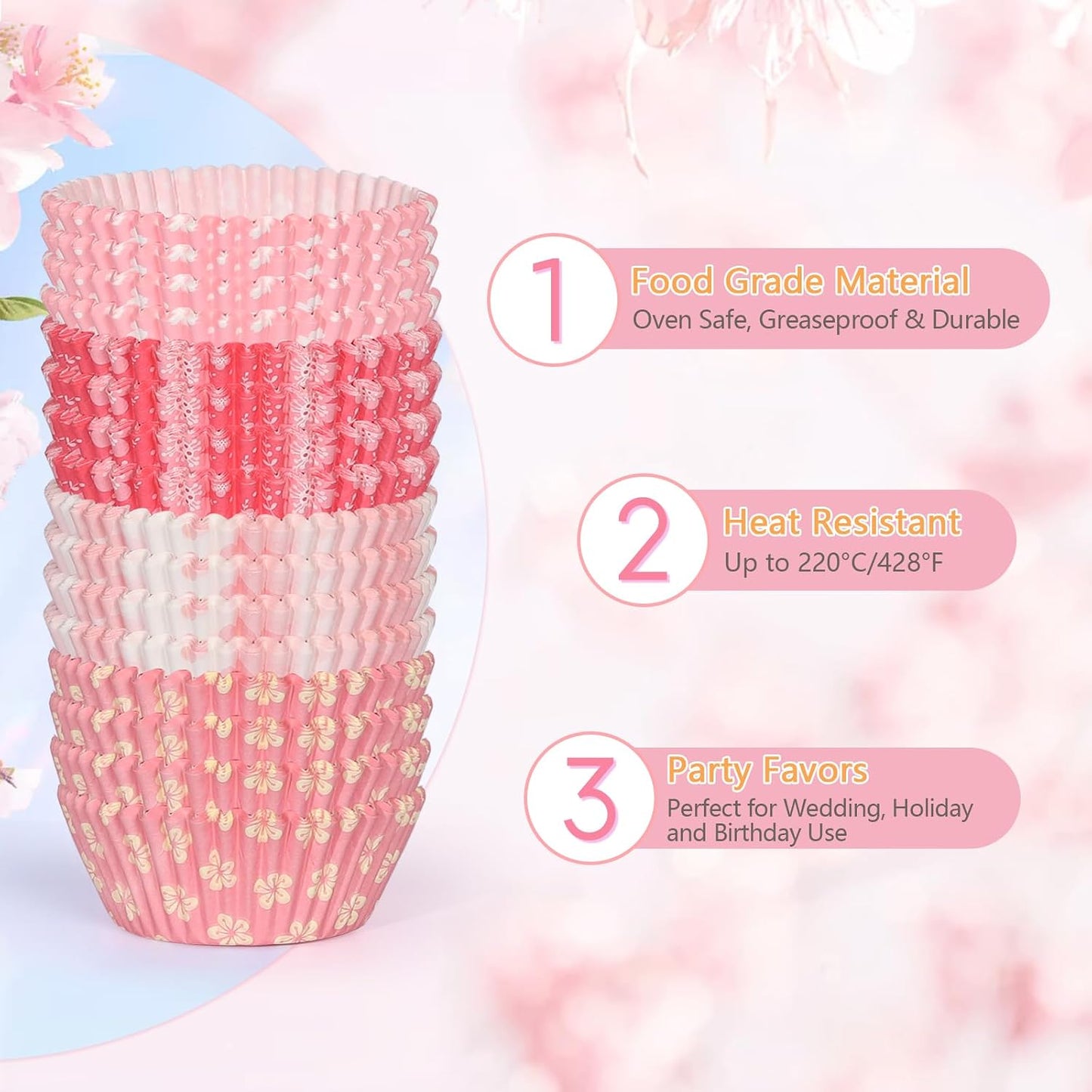 Pink Floral Mini Cupcake Liners 400 Count Colorful Paper Baking Cups Food Grade Disposable Cupcake Wrappers Bright Colors Muffin Cups for Wedding Birthday Tea Party Baking Supplies