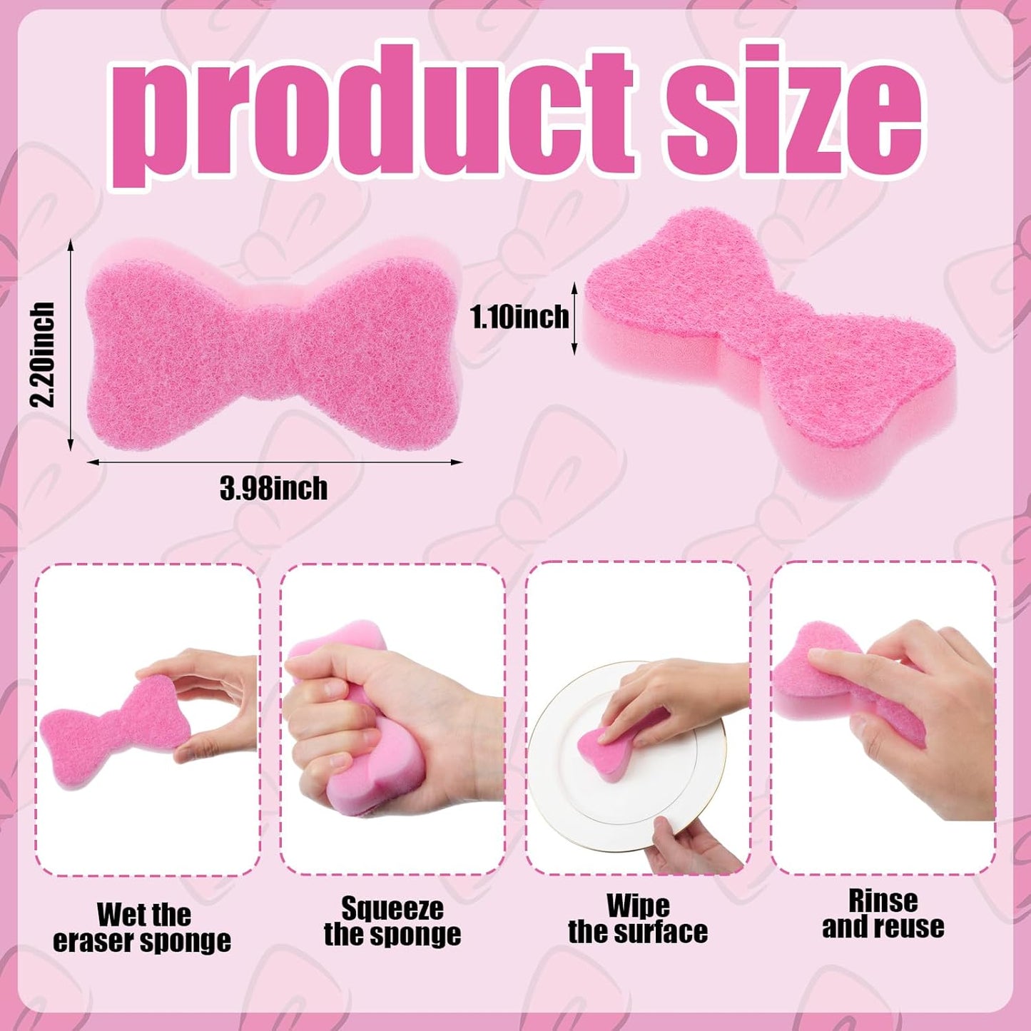Tioncy 12 Pack Pink Bow Sponges Bulk Preppy Dual Sided Scrubber Cute Pink Bow Sponges Reuseble Non Scratch Dishwashing Kitchen Cleaning Accessories for Cookware Pot Boiler Pan Household