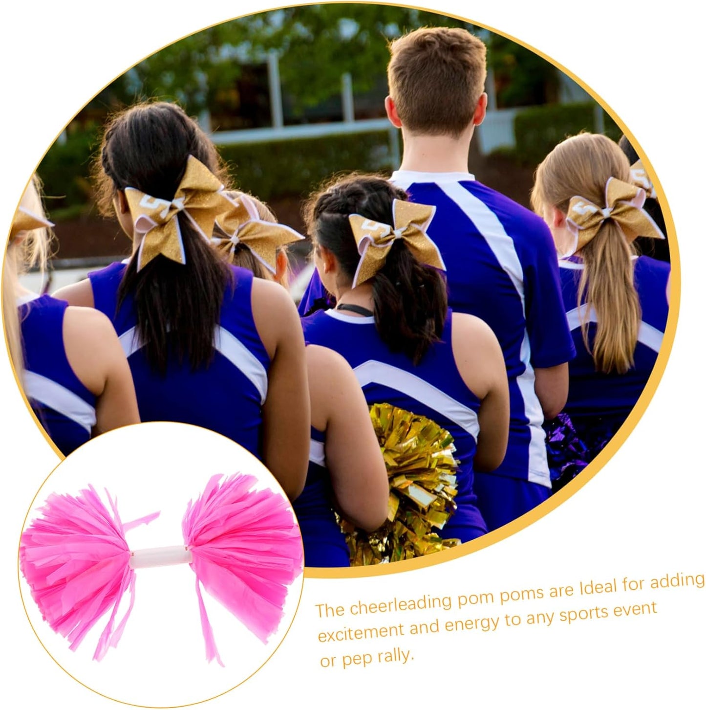 LIOOBO 2pcs Pink Cheerleading Pom Poms with Handle Bright Color Durable Design for Games Team Dance and Celebrations Eye-catching Cheer Items for All Ages