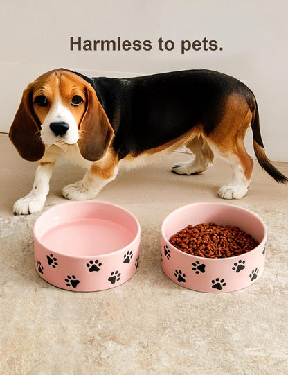 6.5 Inch Pastel Pink Ceramic Dog Bowl with Paw Print Pattern - Porcelain Wide Mouth Dog Food or Water Bowls, Large Feeding Pet Bowls for Indoor Medium Sized Dogs, for Wet or Dry Food