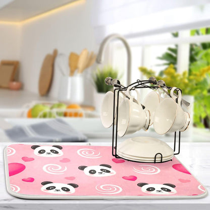 Absorbent Dish Drying Mats Flower Quick-dry Funny Print Countertop Heat Protector Mat for Kitchen Counter Decor Cute Panda Pink, 18" x 24"
