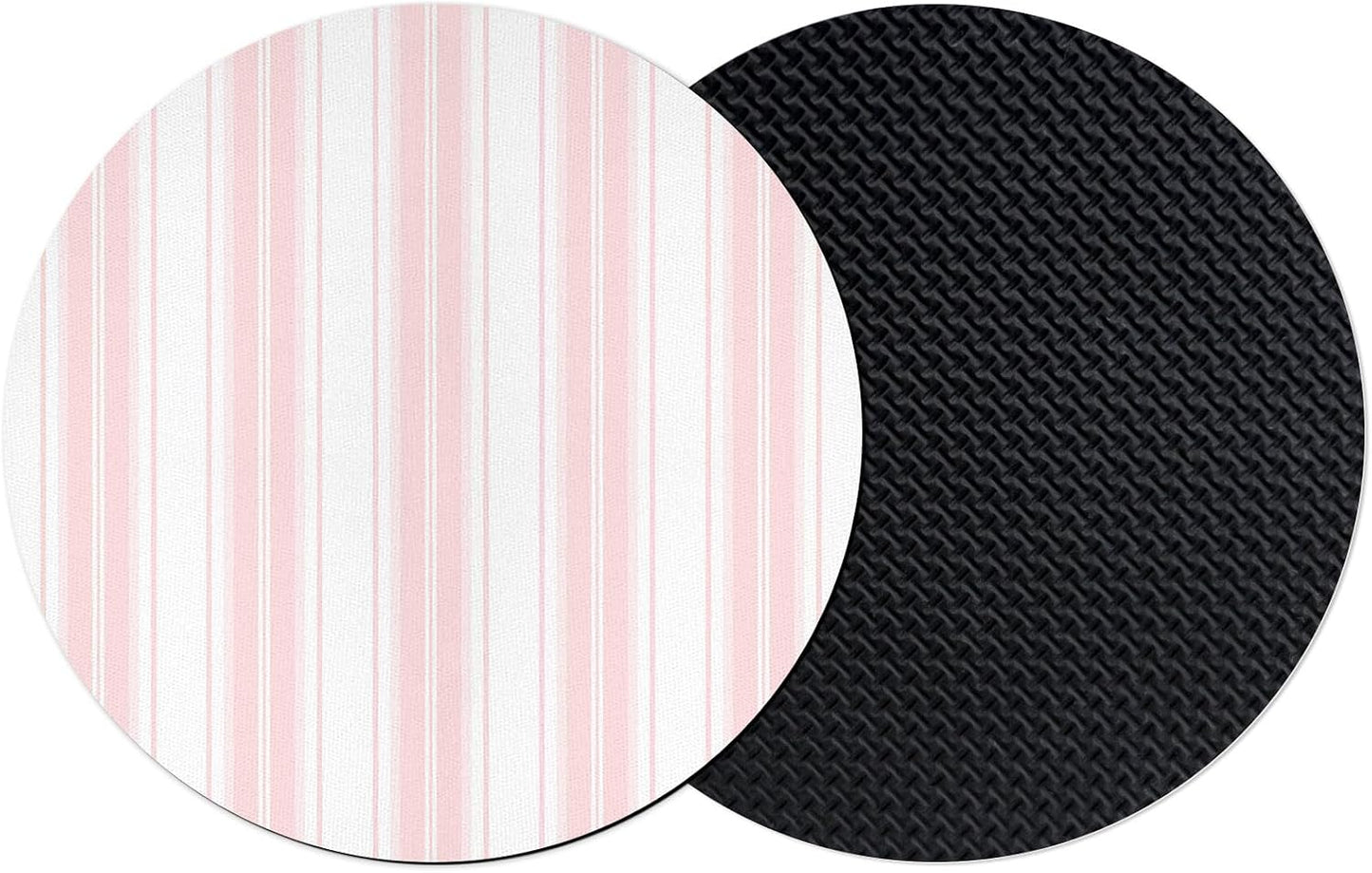 Pink Striped Coasters Set of 2, Absorbent Coasters for Drinks, Modern Thin Line Vertical Stripes Coaster for Bar Office Dining Coffee Table Accessories Decor, Non Slip Round Desk Coaster