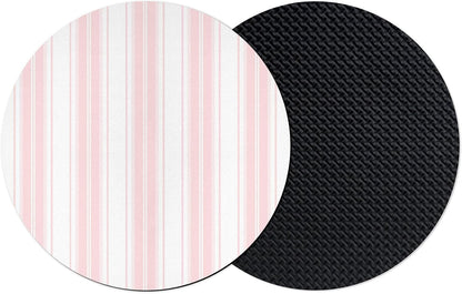 Pink Striped Coasters Set of 2, Absorbent Coasters for Drinks, Modern Thin Line Vertical Stripes Coaster for Bar Office Dining Coffee Table Accessories Decor, Non Slip Round Desk Coaster