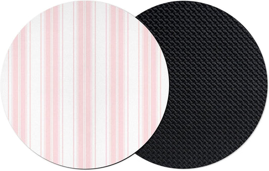 Pink Striped Coasters Set of 2, Absorbent Coasters for Drinks, Modern Thin Line Vertical Stripes Coaster for Bar Office Dining Coffee Table Accessories Decor, Non Slip Round Desk Coaster