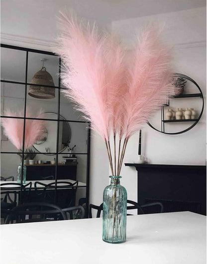 Decoroca Pampas Grass Set - 5 Pcs Faux-Pampas-Grass - 40''/3.3 Ft Tall Non-Shedding，Pink-Pampas-Grass for Home, Bedroom Table, Office, Boho Wedding and Events Decoration