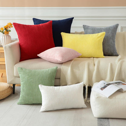 OTOSTAR Pack of 2 Throw Pillow Covers 18 x 18 Inch Soft Corduroy Decorative Square Solid Striped Cushion Case Couch Farmhouse Home Boho Decor Throw Pillows for Sofa Bed Living Room (Pink)