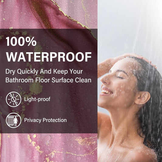 KAIRA Pink Marble Pattern Shower Curtain, 72" W x 72" L, Waterproof and Durable Polyester Fabric, Easy to Clean, Modern Aesthetic Ink Texture Shower Curtain Set with Hooks