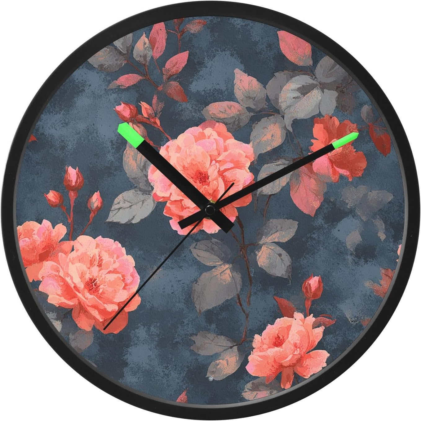 Night Light Wall Clock, Silent Non Ticking Analog Clock with LED Glow, High Transparent Acrylic Round Coral Pink Roses Wall Clocks, Battery Operated (Batteries Not Included)