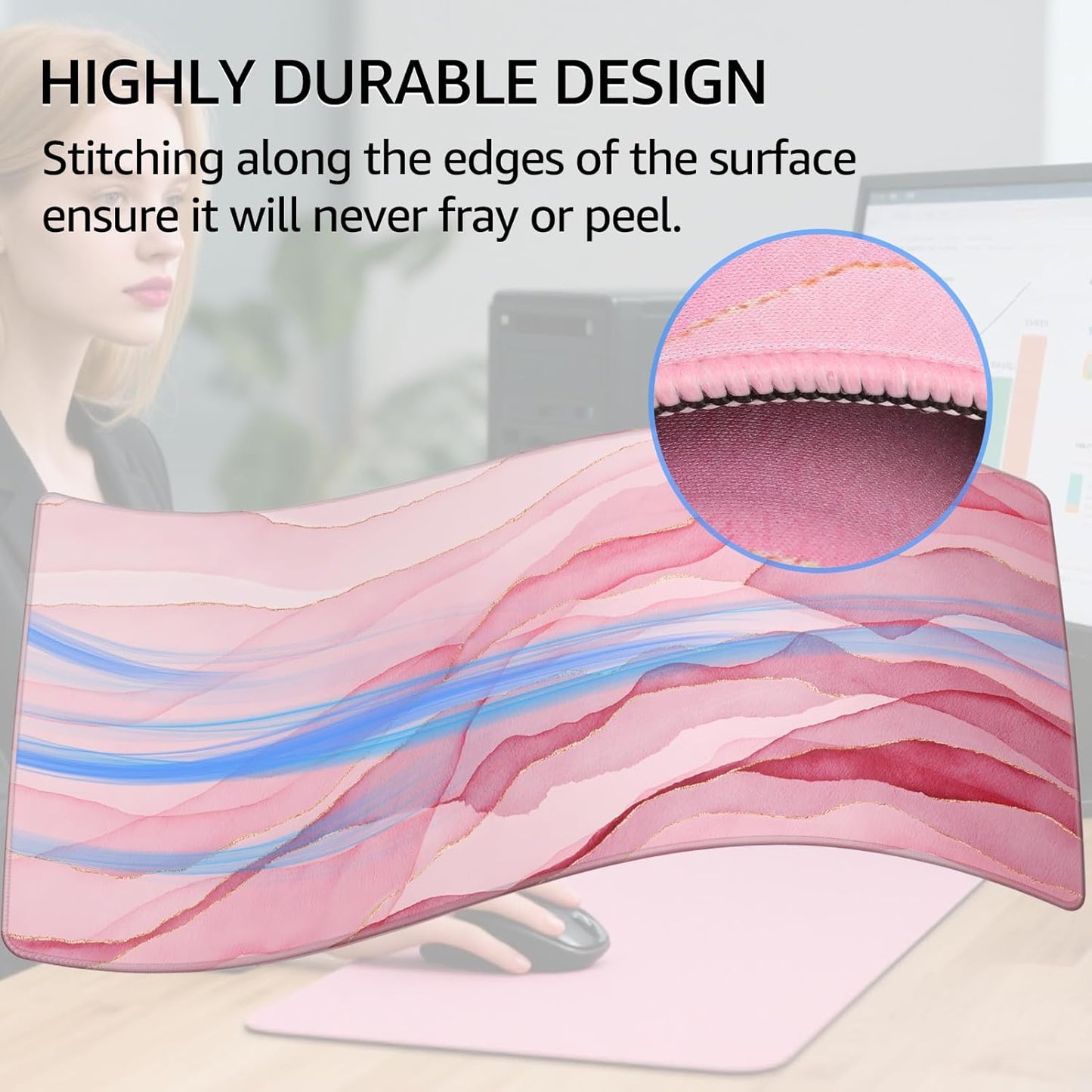 KTRIO Large Gaming Mouse Pad Desk Mat, Superior Micro-Weave Cloth, Non-Slip Rubber Base, Stitched Edges, Water-Resistant, for Gamer, Office & Home, 31.5 x 15.7 Inch，Pink Glow
