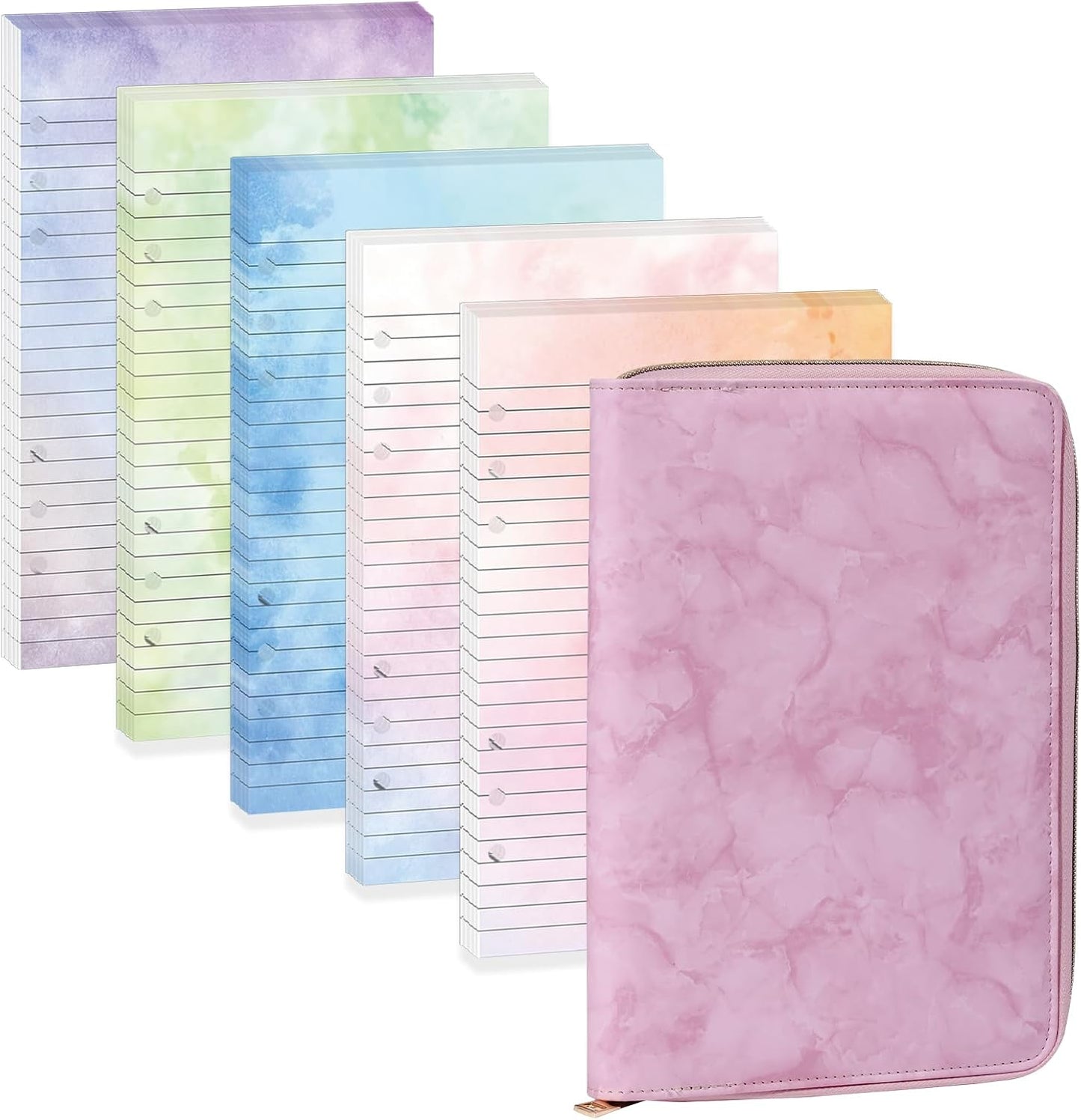 100 Sheets Gradient A5 Refill Papers for Planner Binder Insert with Pink Pu Leather 6 Ring Binder Cover, 120GSM Thick Watercolor Loose Leaf Papers Filler for Notebook Journal Girls Women Graduation