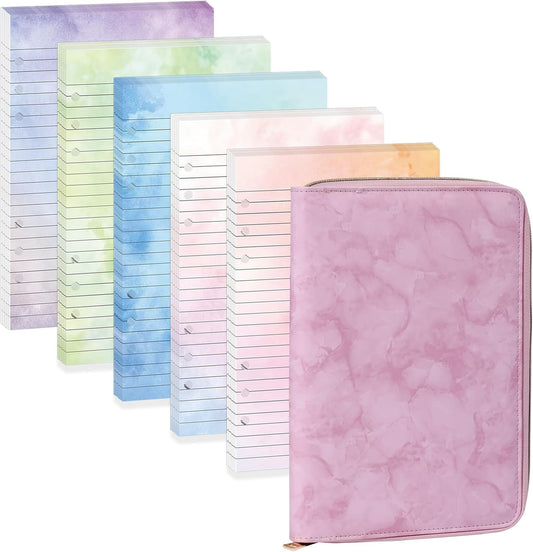 100 Sheets Gradient A5 Refill Papers for Planner Binder Insert with Pink Pu Leather 6 Ring Binder Cover, 120GSM Thick Watercolor Loose Leaf Papers Filler for Notebook Journal Girls Women Graduation