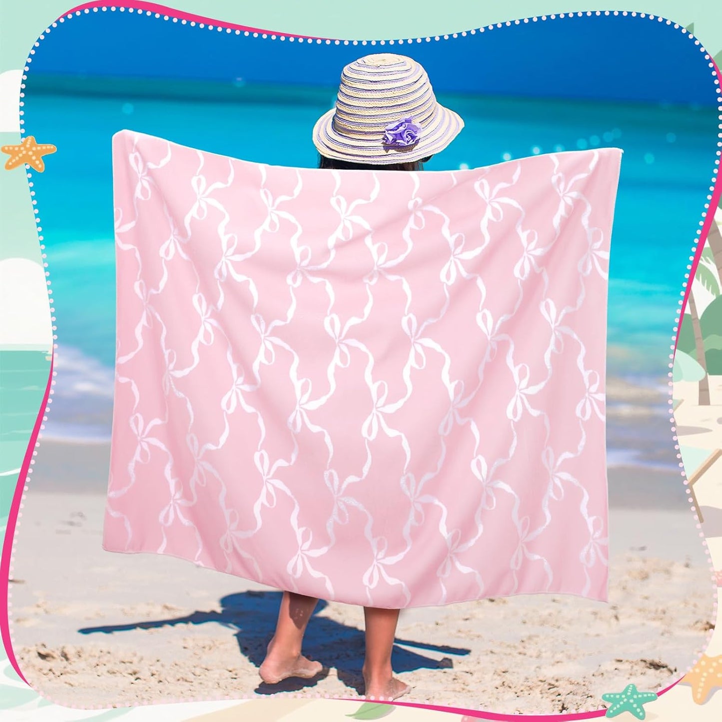 HunnmingRe Pink Bow Kids Beach Towels Coquette Girls Cute Bow Beach Towel 50 x 30 Inch Summer Absorbent Quick Dry Microfiber Pool Bath Supplies for Bath Sport Travel Swimming Camping Party Supplies
