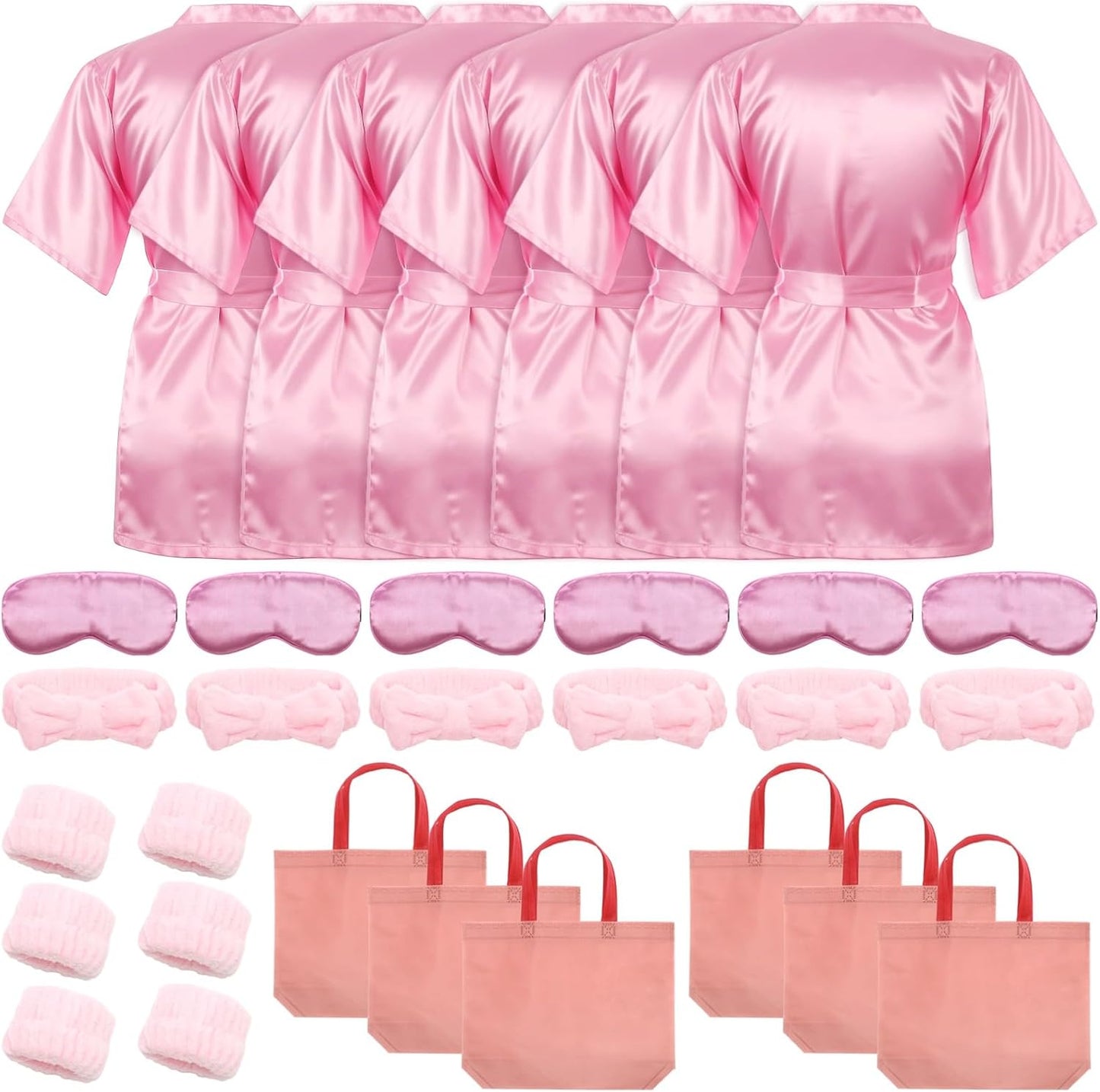 36 Pcs Sleepover Party Supplies Set, 6 Soft Spa Party Robes, Chic Tote Bags, Cozy Eye Covers, Pink Sleep Theme, Birthday Party Favors
