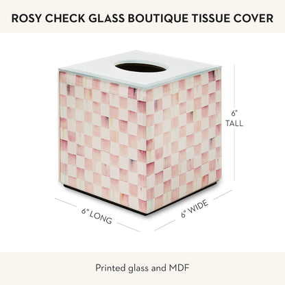 MACKENZIE-CHILDS Glass Tissue-Box Cover, Boutique Bathroom Decor, Pink-and-White Rosy Check