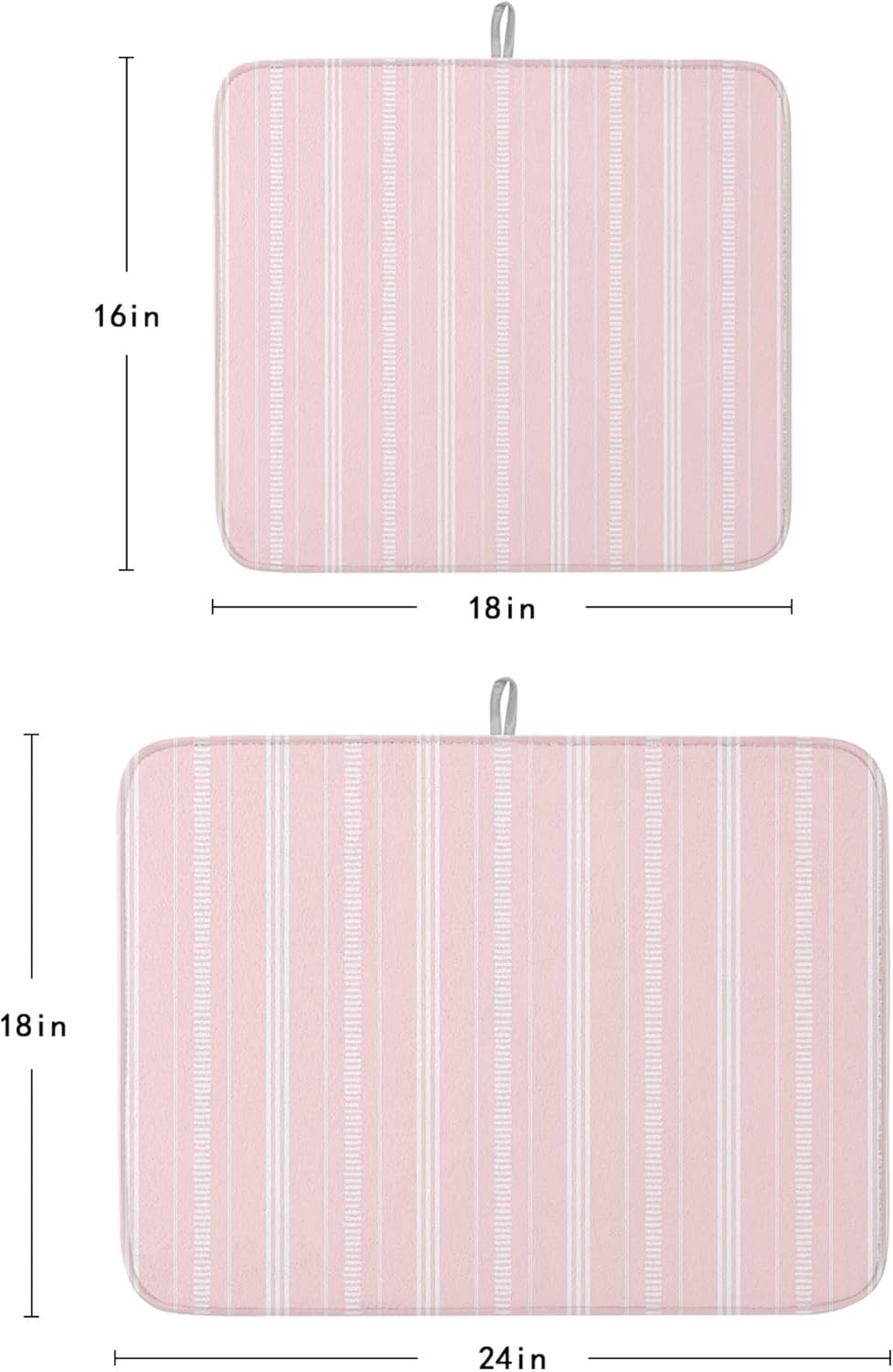 Pink Stripes Dish Drying Mat 2 Pack, Classic Minimalist Stripe Modern Geometric Absorbent Heat Insulating Kitchen Drying Pad Drainer Mats for Sink Counter Pot Dishes 18 X 24 Inch